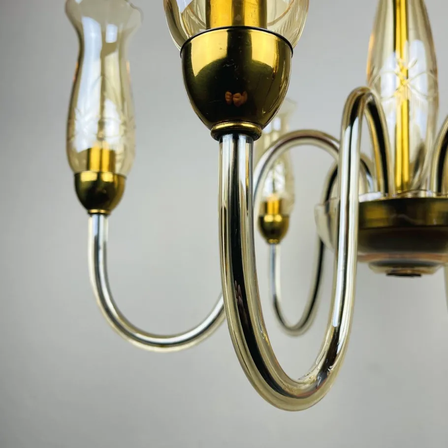 Discount Pamono Vintage Amber Murano Chandelier from De Majo, Italy, 1970s