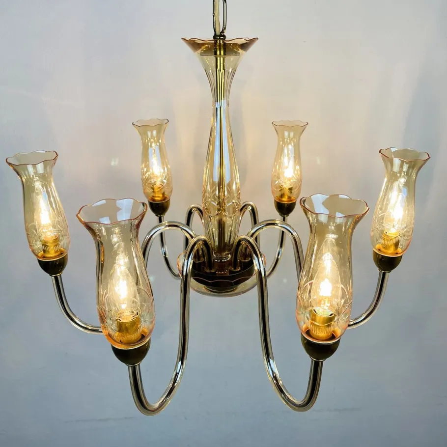 Discount Pamono Vintage Amber Murano Chandelier from De Majo, Italy, 1970s
