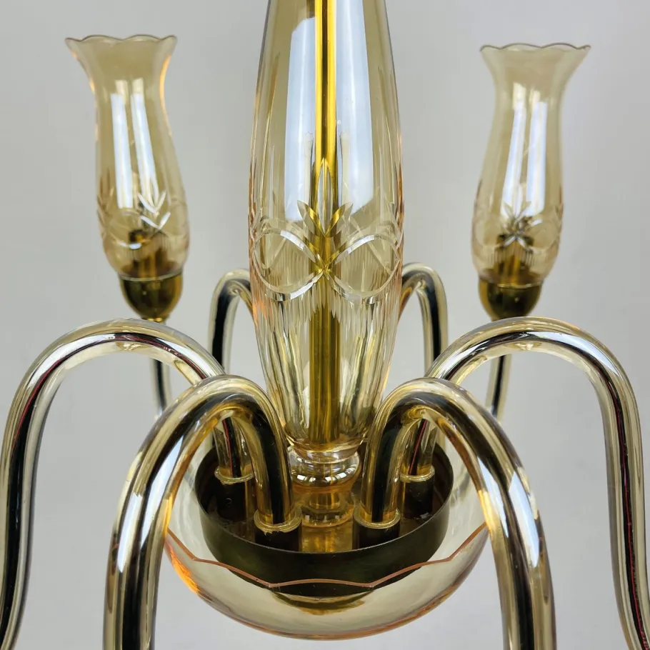 Discount Pamono Vintage Amber Murano Chandelier from De Majo, Italy, 1970s