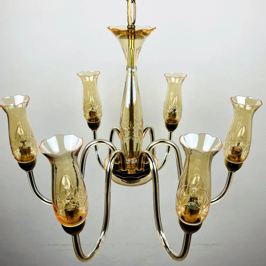 Discount Pamono Vintage Amber Murano Chandelier from De Majo, Italy, 1970s