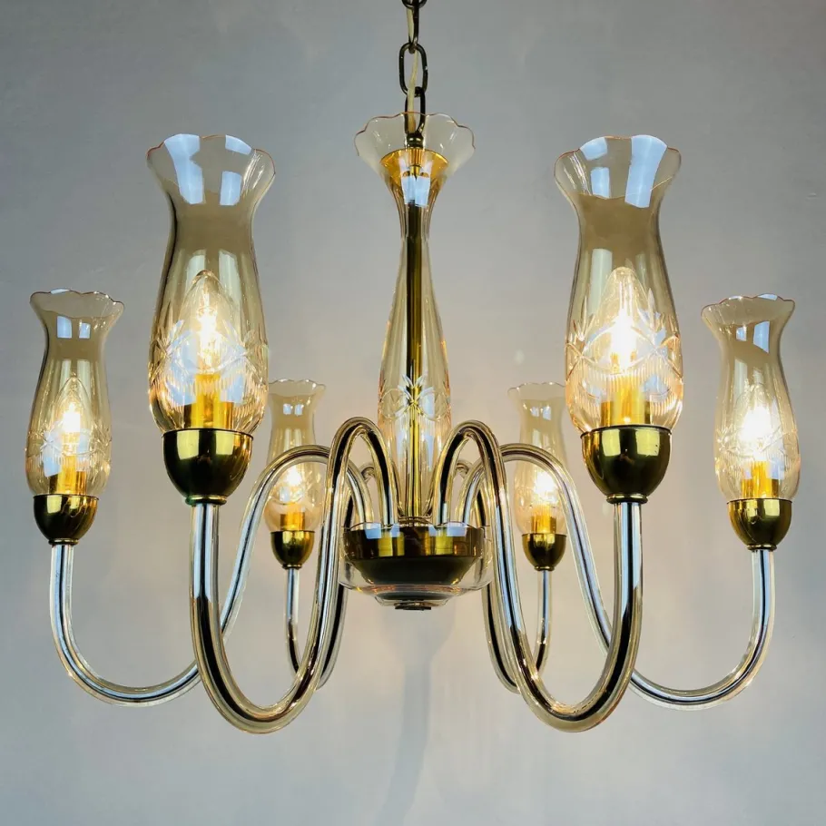 Discount Pamono Vintage Amber Murano Chandelier from De Majo, Italy, 1970s