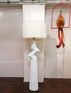 Pamono Vintage American Postmodern Textured Plaster Zig Zag Floor Lamp, 1980s