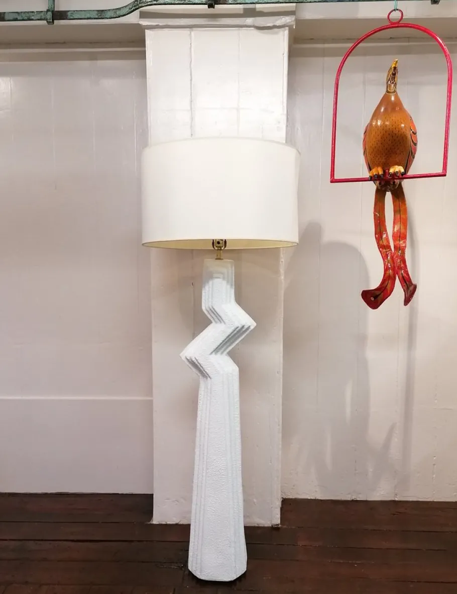 Pamono Vintage American Postmodern Textured Plaster Zig Zag Floor Lamp, 1980s