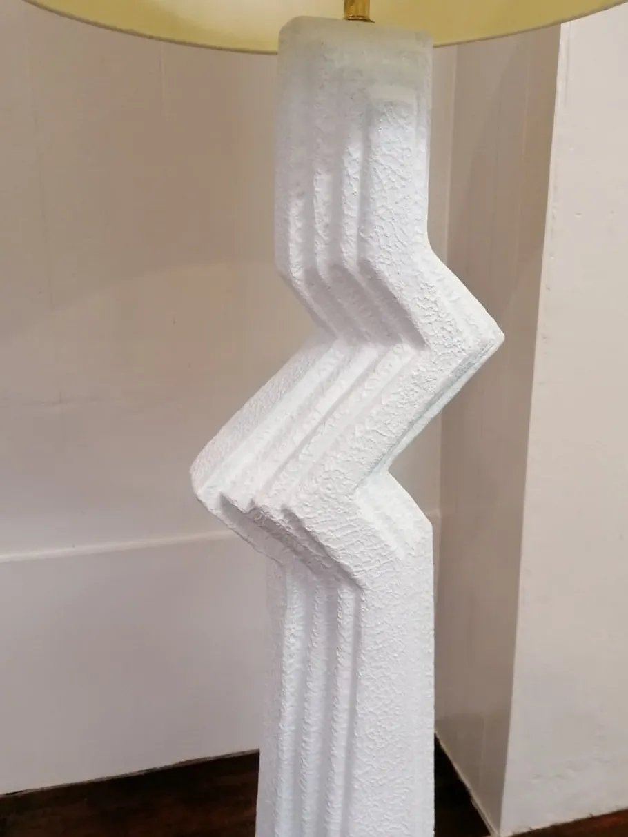Pamono Vintage American Postmodern Textured Plaster Zig Zag Floor Lamp, 1980s