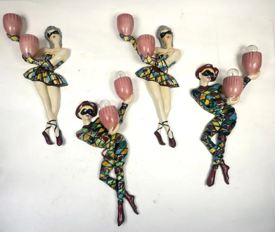 Sale Pamono Vintage Arlecchino Wall Lights in Venetian Ceramic, 1950s, Set of 2