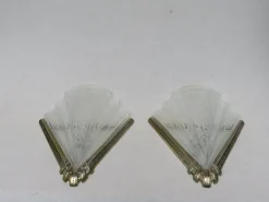 Hot Pamono Vintage Art Deco Etched Glass & Nickel-Plated Wall Lights from Frontisi, Set of 2