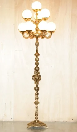 Discount Pamono Vintage Art Deco Opaline Glass and Brass Floor Lamps, 1920s, Set of 2