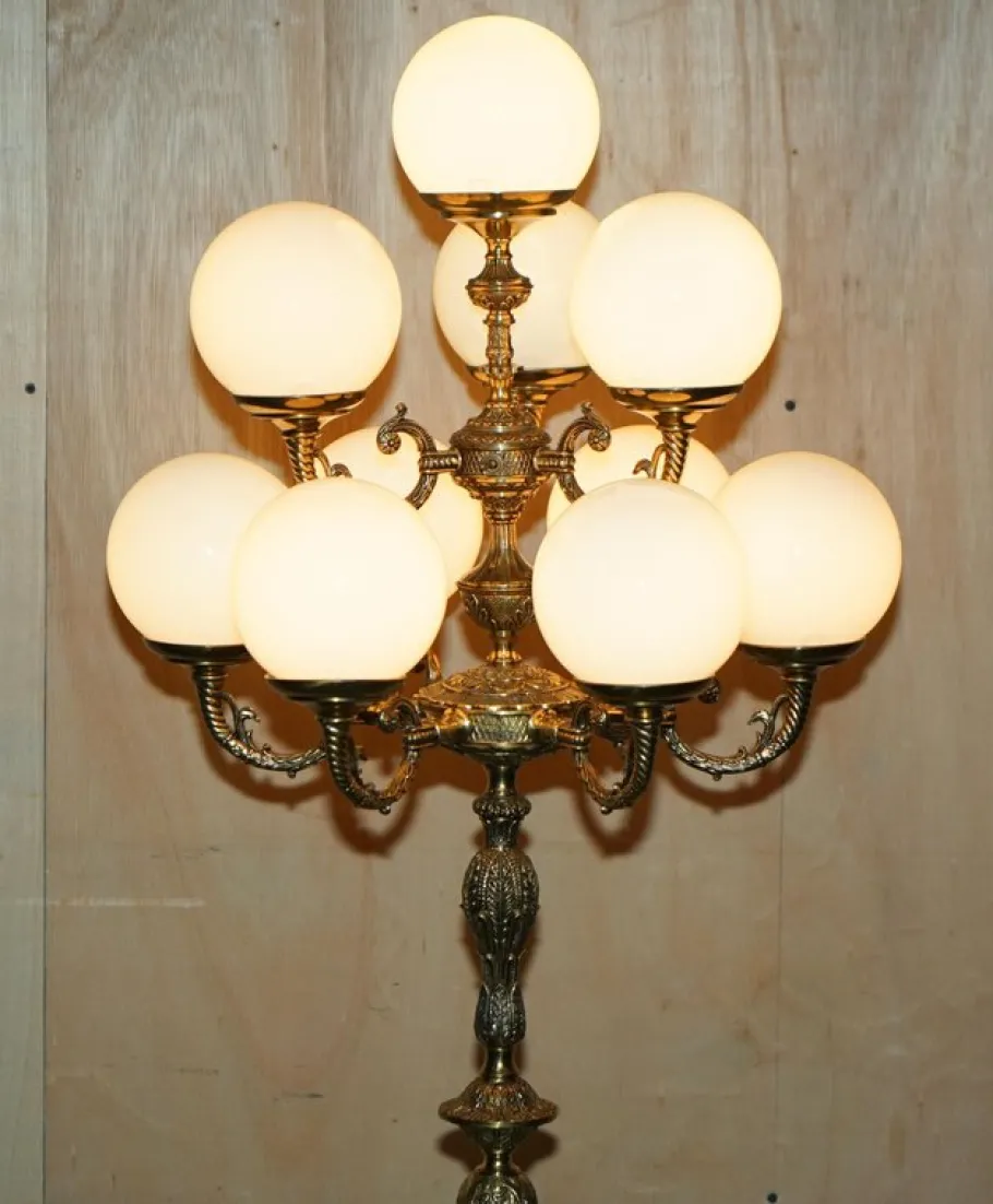 Discount Pamono Vintage Art Deco Opaline Glass and Brass Floor Lamps, 1920s, Set of 2