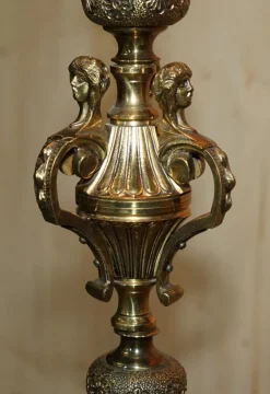 Discount Pamono Vintage Art Deco Opaline Glass and Brass Floor Lamps, 1920s, Set of 2