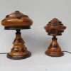 Clearance Pamono Vintage Art Deco Wooden Mushroom Table Lamps, Set of 2