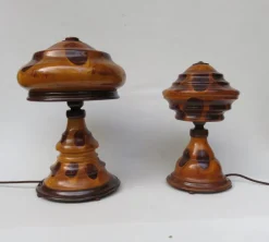 Clearance Pamono Vintage Art Deco Wooden Mushroom Table Lamps, Set of 2