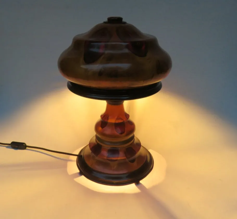 Clearance Pamono Vintage Art Deco Wooden Mushroom Table Lamps, Set of 2