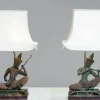 Pamono Vintage Asian Table Lamps with Bronze / Gild Statues of Phra Aphai Mani, 1970s, Set of 2
