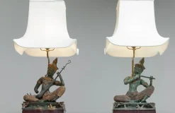 Pamono Vintage Asian Table Lamps with Bronze / Gild Statues of Phra Aphai Mani, 1970s, Set of 2