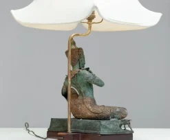 Pamono Vintage Asian Table Lamps with Bronze / Gild Statues of Phra Aphai Mani, 1970s, Set of 2