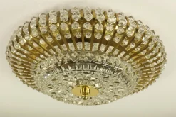 New Pamono Vintage Austrian Glass, Brass, and Diamond Cut Acrylic Glass Flush Mount Ceiling Lamp, 1950s