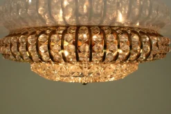 New Pamono Vintage Austrian Glass, Brass, and Diamond Cut Acrylic Glass Flush Mount Ceiling Lamp, 1950s