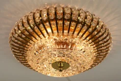 New Pamono Vintage Austrian Glass, Brass, and Diamond Cut Acrylic Glass Flush Mount Ceiling Lamp, 1950s