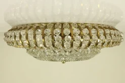 New Pamono Vintage Austrian Glass, Brass, and Diamond Cut Acrylic Glass Flush Mount Ceiling Lamp, 1950s
