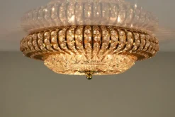 New Pamono Vintage Austrian Glass, Brass, and Diamond Cut Acrylic Glass Flush Mount Ceiling Lamp, 1950s