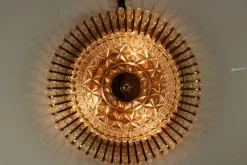 New Pamono Vintage Austrian Glass, Brass, and Diamond Cut Acrylic Glass Flush Mount Ceiling Lamp, 1950s