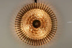 New Pamono Vintage Austrian Glass, Brass, and Diamond Cut Acrylic Glass Flush Mount Ceiling Lamp, 1950s
