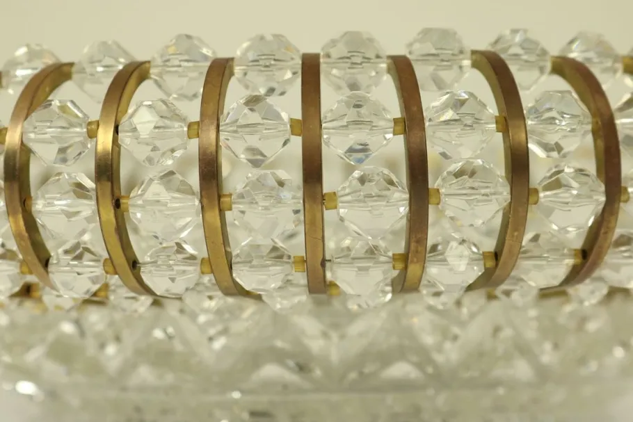 New Pamono Vintage Austrian Glass, Brass, and Diamond Cut Acrylic Glass Flush Mount Ceiling Lamp, 1950s