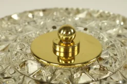 New Pamono Vintage Austrian Glass, Brass, and Diamond Cut Acrylic Glass Flush Mount Ceiling Lamp, 1950s