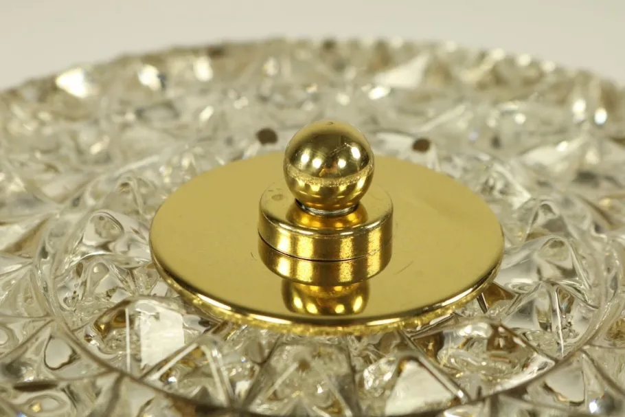 New Pamono Vintage Austrian Glass, Brass, and Diamond Cut Acrylic Glass Flush Mount Ceiling Lamp, 1950s