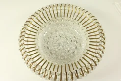 New Pamono Vintage Austrian Glass, Brass, and Diamond Cut Acrylic Glass Flush Mount Ceiling Lamp, 1950s
