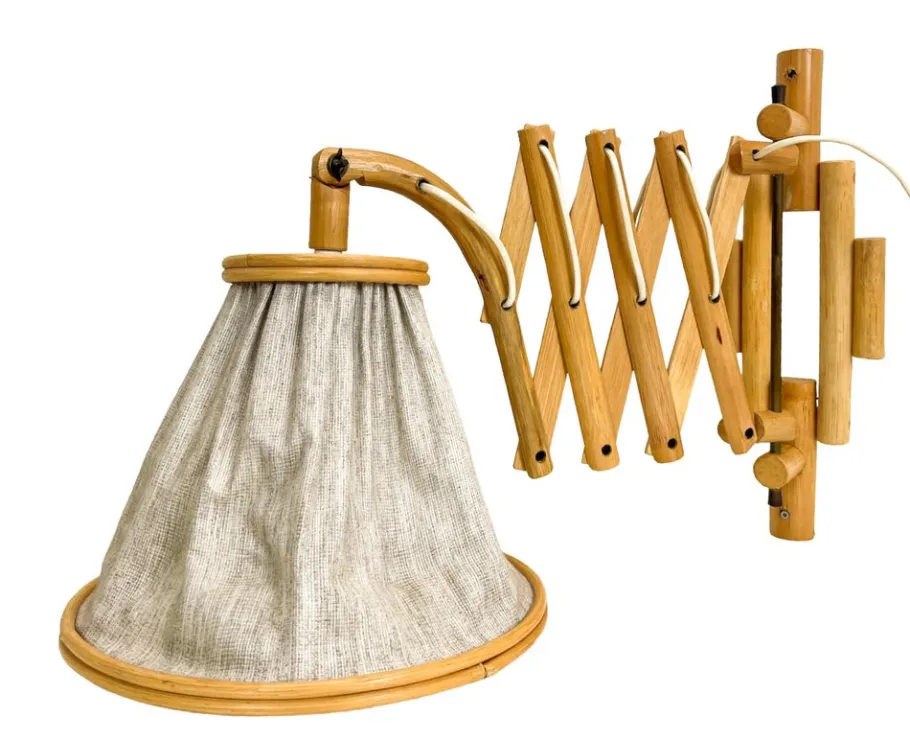 Pamono Vintage Bamboo Extendible Harmonica Scissor Wall Lamp, 1960s