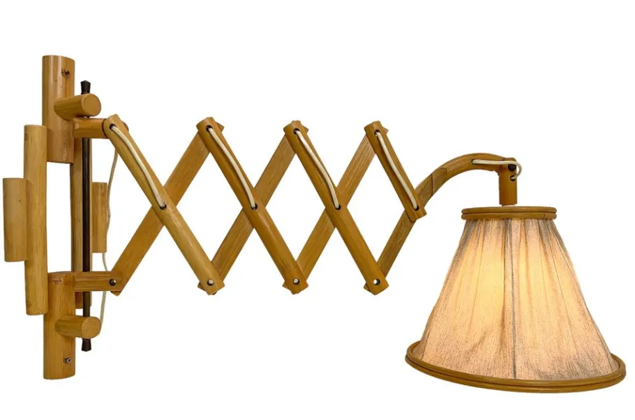 Pamono Vintage Bamboo Extendible Harmonica Scissor Wall Lamp, 1960s