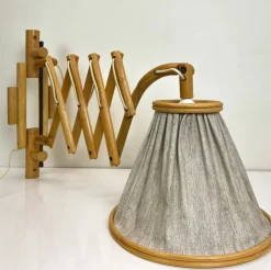 Pamono Vintage Bamboo Extendible Harmonica Scissor Wall Lamp, 1960s