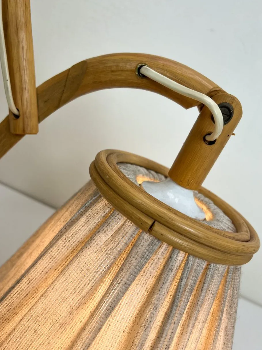 Pamono Vintage Bamboo Extendible Harmonica Scissor Wall Lamp, 1960s