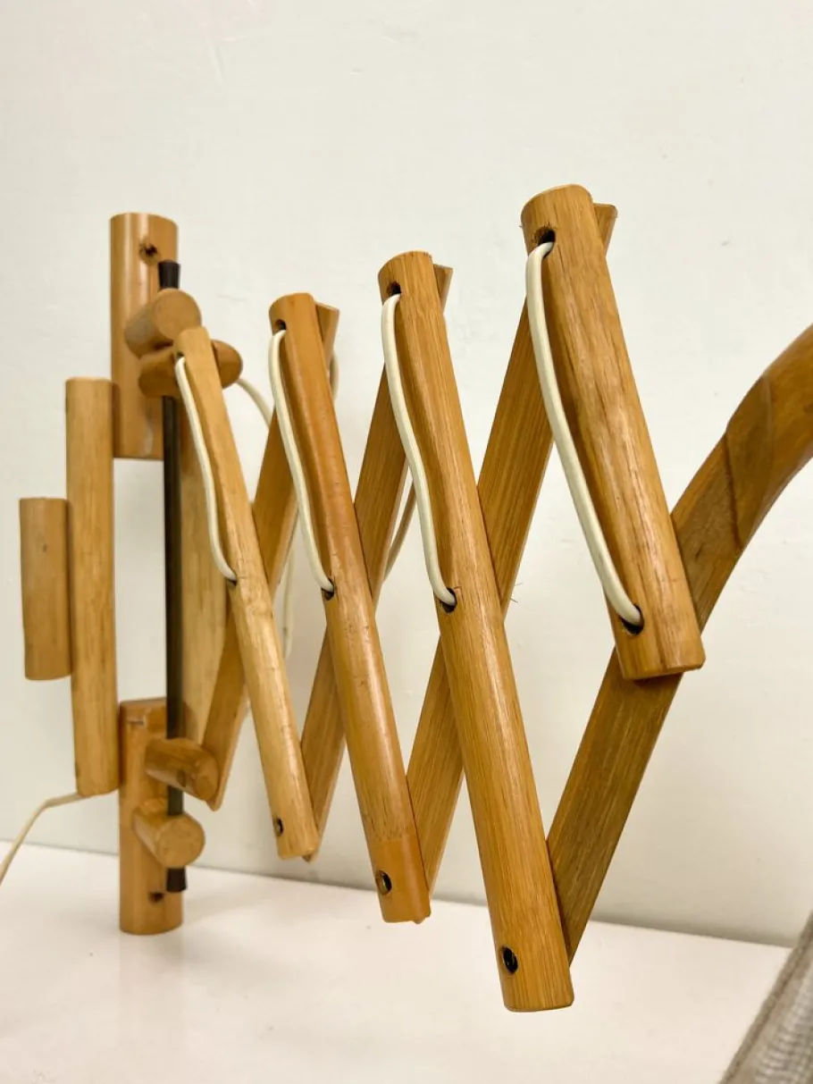 Pamono Vintage Bamboo Extendible Harmonica Scissor Wall Lamp, 1960s
