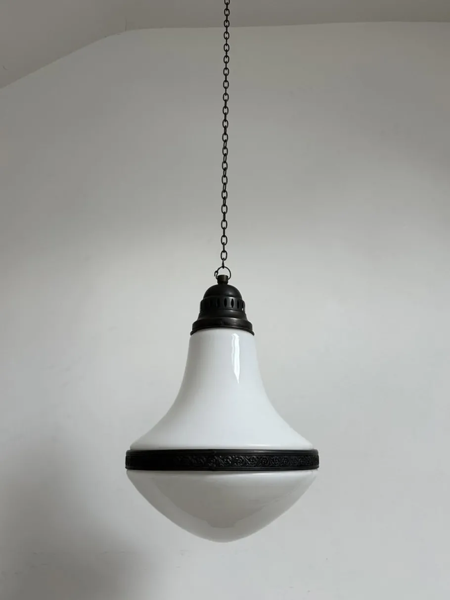 Discount Pamono Vintage Bauhaus Copper Opaline Milk Glass Ceiling Pendant Light Luzette , 1930s