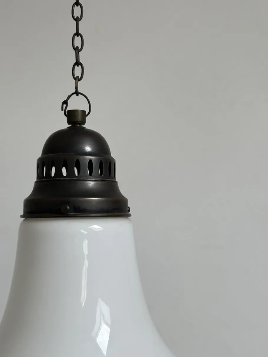 Discount Pamono Vintage Bauhaus Copper Opaline Milk Glass Ceiling Pendant Light Luzette , 1930s