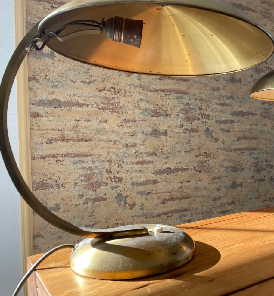 Pamono Vintage Bauhaus Golden Table Lamp by Egon Hillebrand for Hillebrand Lighting, 1940s