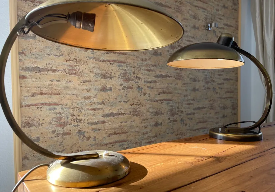 Pamono Vintage Bauhaus Golden Table Lamp by Egon Hillebrand for Hillebrand Lighting, 1940s