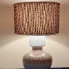 Clearance Pamono Vintage Beige-Brown Gradient Glazed Ceramic Table Lamp with Handmade Fabric Shade, 1970s