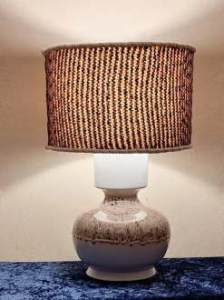 Clearance Pamono Vintage Beige-Brown Gradient Glazed Ceramic Table Lamp with Handmade Fabric Shade, 1970s