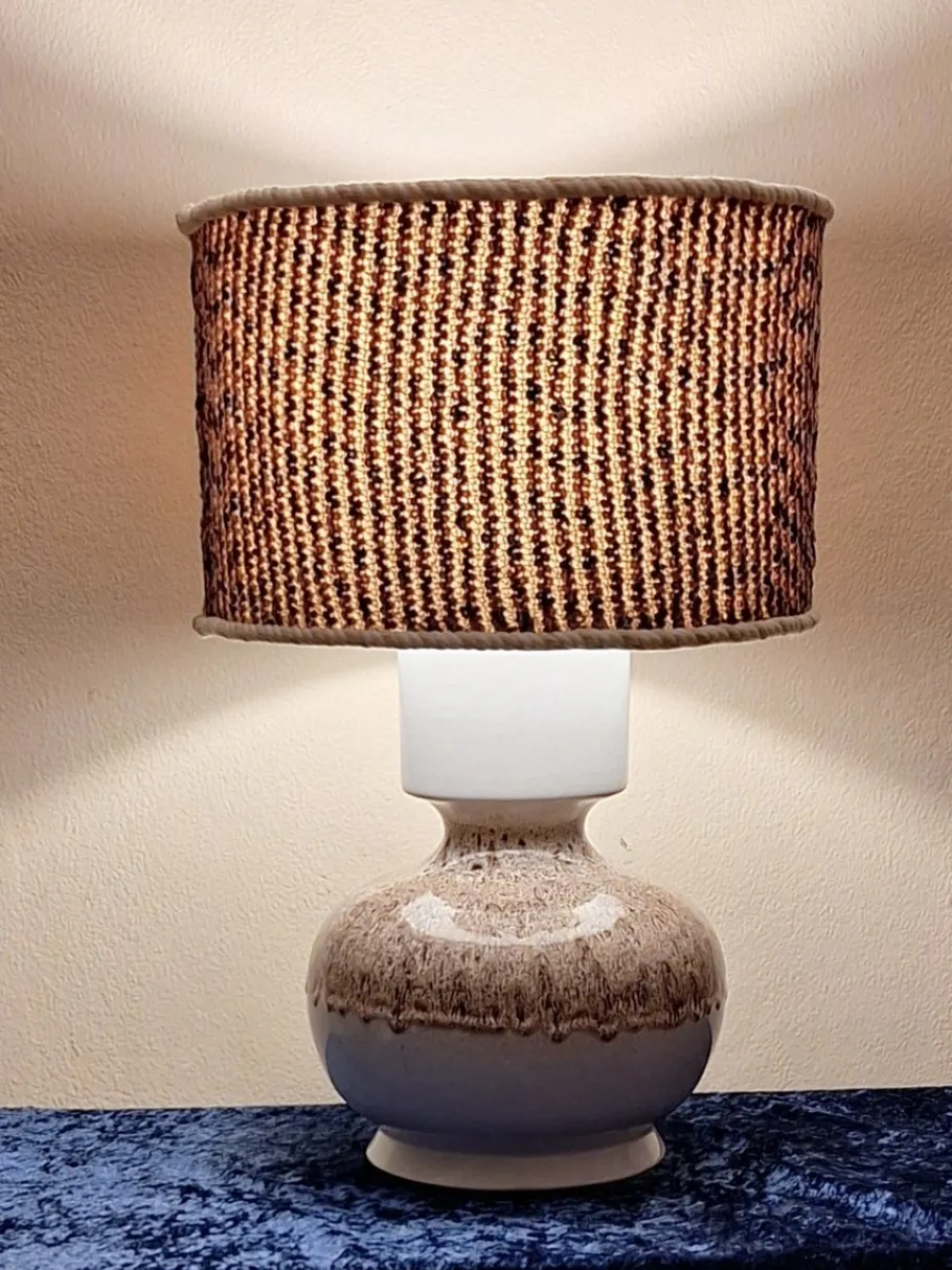 Clearance Pamono Vintage Beige-Brown Gradient Glazed Ceramic Table Lamp with Handmade Fabric Shade, 1970s