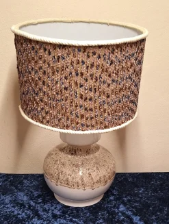 Clearance Pamono Vintage Beige-Brown Gradient Glazed Ceramic Table Lamp with Handmade Fabric Shade, 1970s