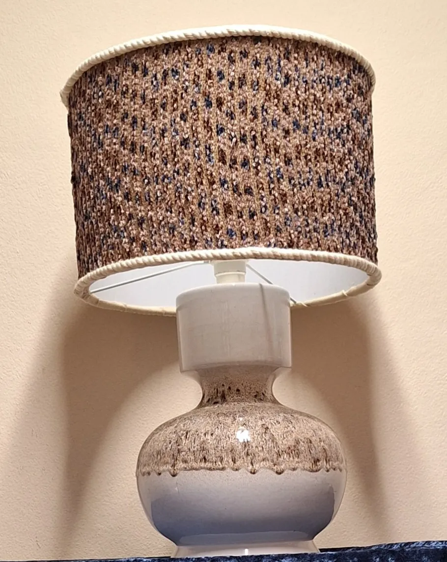 Clearance Pamono Vintage Beige-Brown Gradient Glazed Ceramic Table Lamp with Handmade Fabric Shade, 1970s