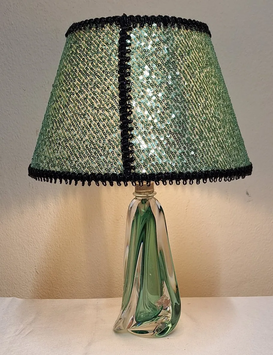 Clearance Pamono Vintage Belgian Table Lamp with Crystal Glass Base by Val St. Lambert, 1970s