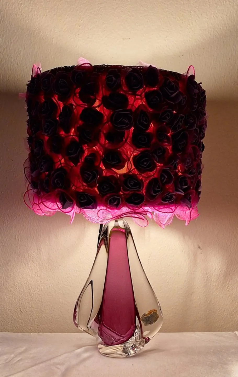 Pamono Vintage Belgian Table Lamp with Purple Crystal Glass Base from Cristallerie du Val St Lambert, 1970s