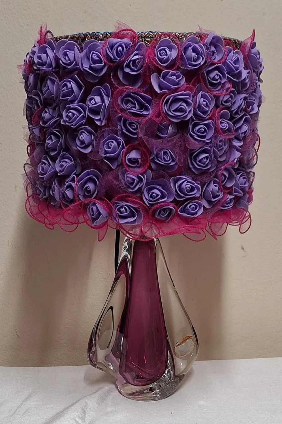 Pamono Vintage Belgian Table Lamp with Purple Crystal Glass Base from Cristallerie du Val St Lambert, 1970s