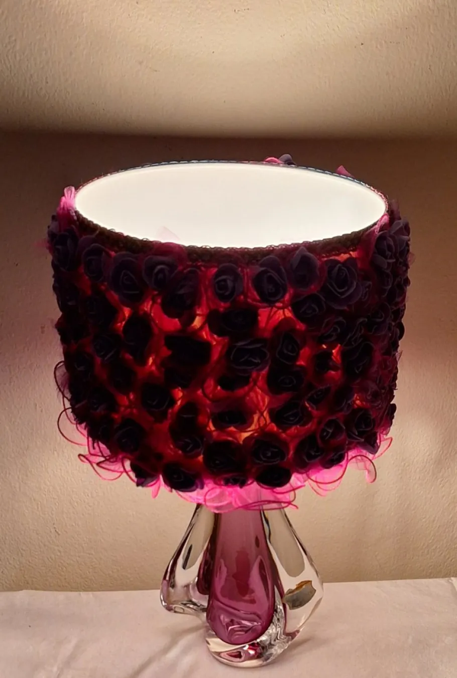 Pamono Vintage Belgian Table Lamp with Purple Crystal Glass Base from Cristallerie du Val St Lambert, 1970s