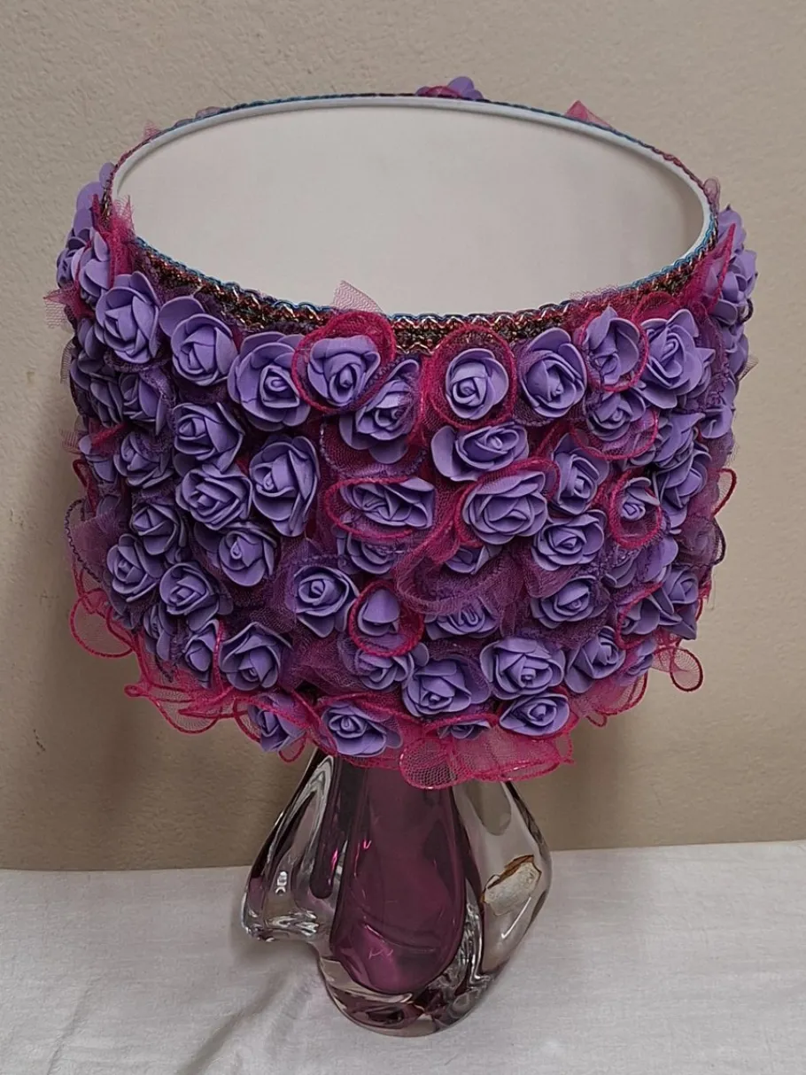 Pamono Vintage Belgian Table Lamp with Purple Crystal Glass Base from Cristallerie du Val St Lambert, 1970s