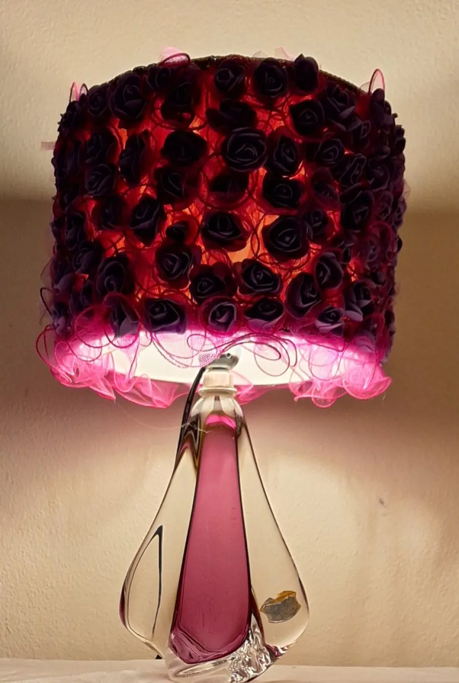 Pamono Vintage Belgian Table Lamp with Purple Crystal Glass Base from Cristallerie du Val St Lambert, 1970s